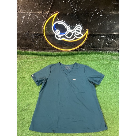 Figs Tops - Figs Technical Collection CATARINA Scrub Top Women's OASIS Green Blue XL